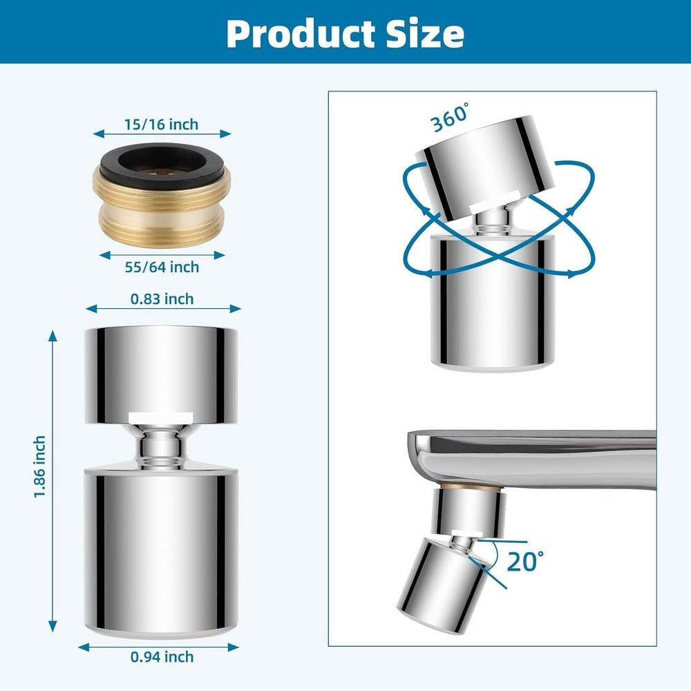 Durable Chrome Kitchen Sink Aerator - 360° Twist Design with Dual Functionality