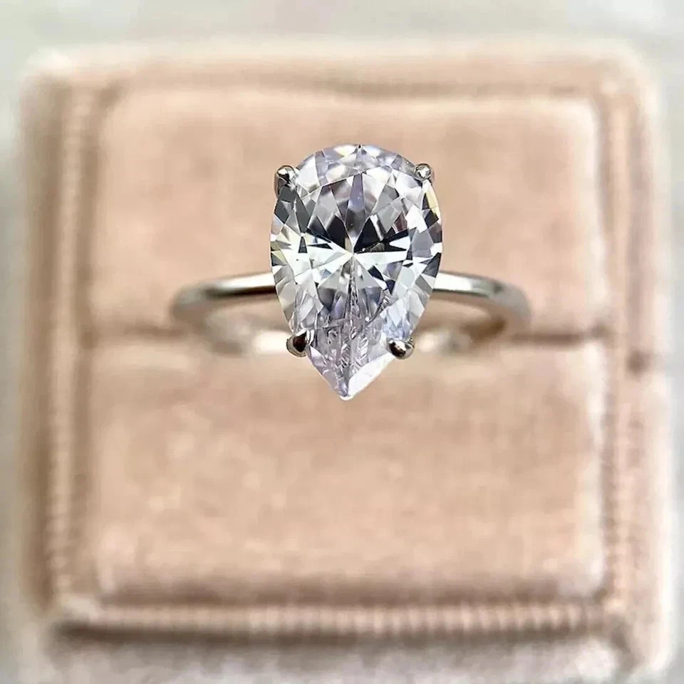 5.00 Ct Certified Lab Grown White Diamond Pear Cut Solitaire Ring 925 Silver
