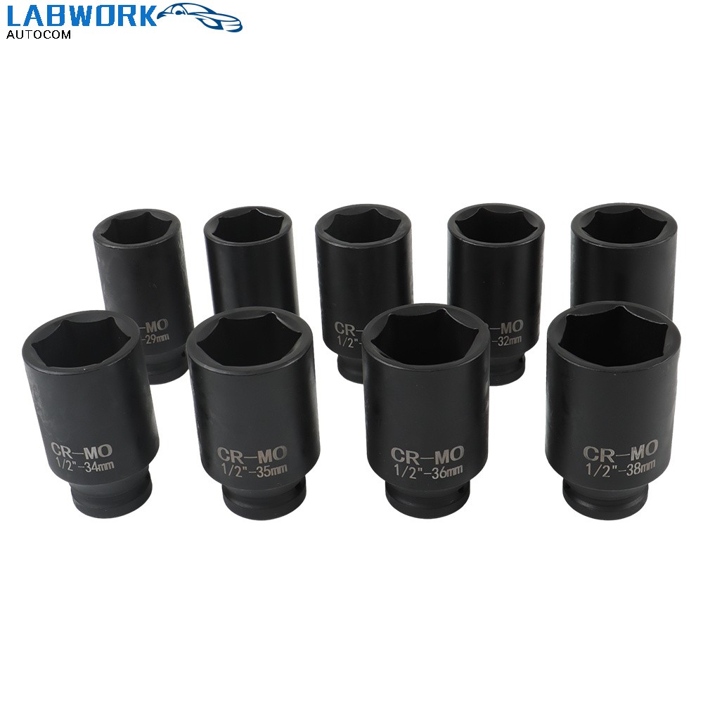 Deep Impact Socket Tool 9Pcs/Set 1/2" Drive Metric Axle Hub Nut Socket 29-38mm
