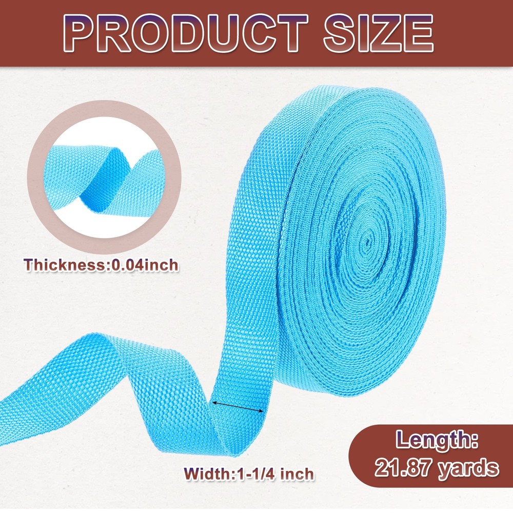 Nylon Webbing Strap, 22 Yards x 1-1/4" Polypropylene Flat Webbing Strap (Azure)