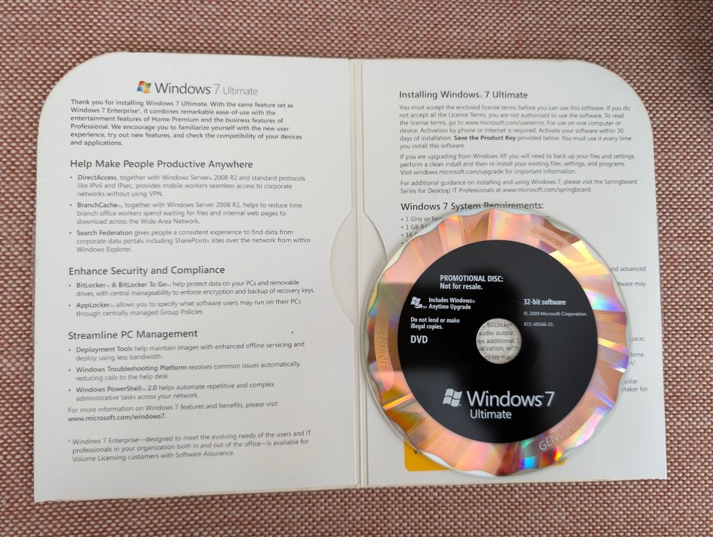 Microsoft Windows 7 Ultimate Promotional 32 Bit 32bit Only