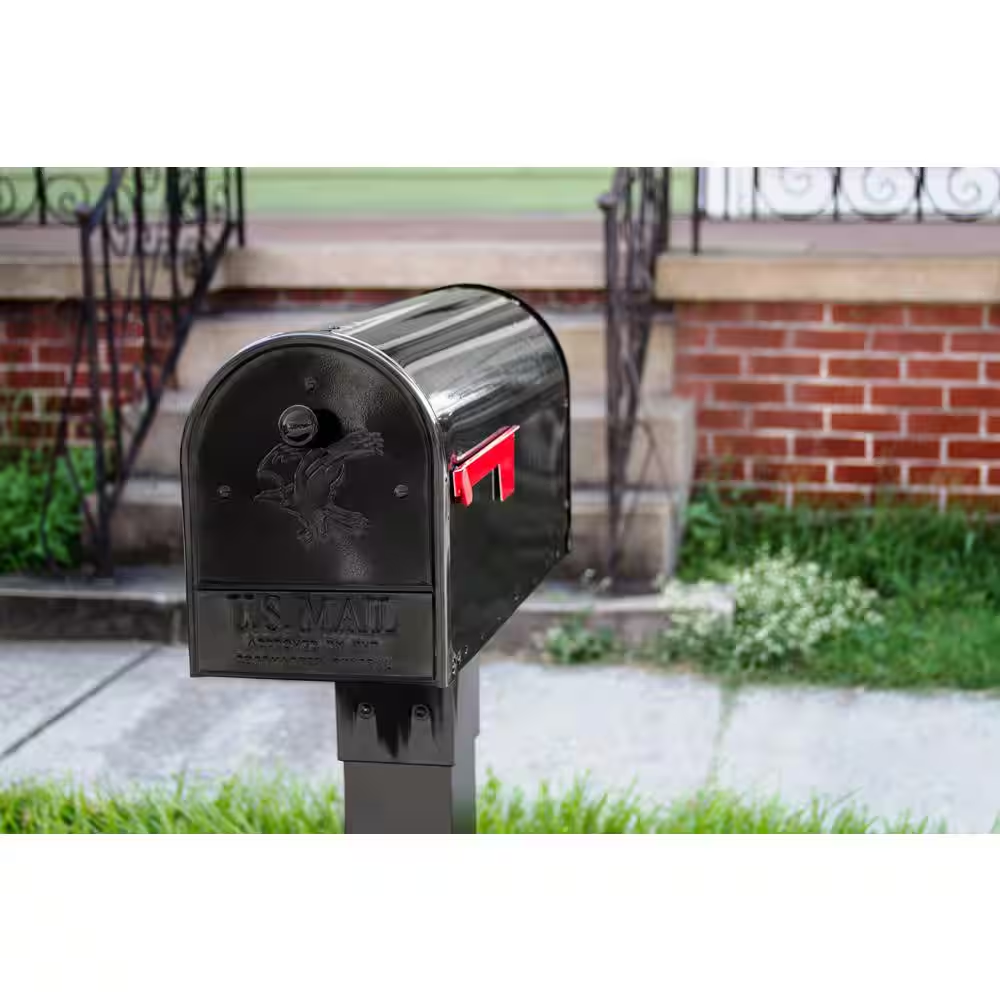 Black Large Outback Double Door Post Mount Mailbox Steel Mount Brass Mailboxes