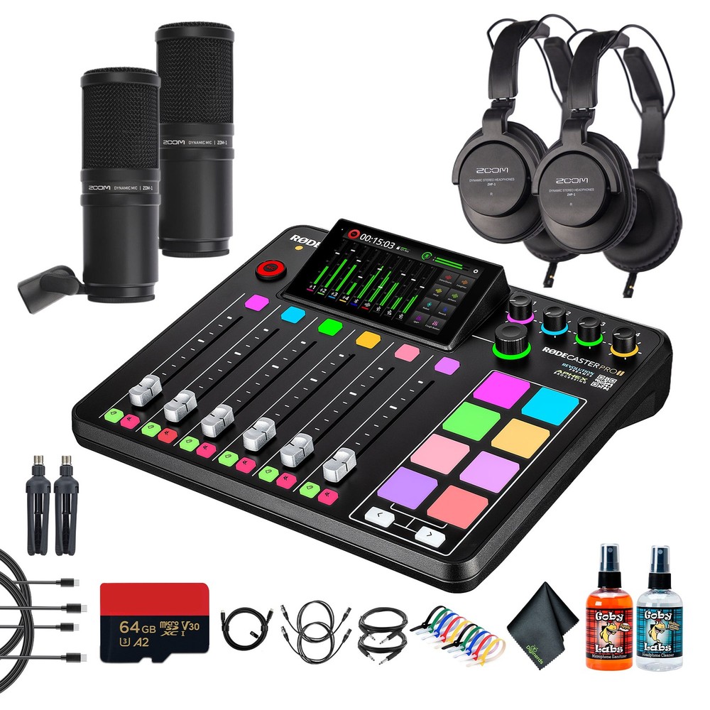 RODE RODECaster Pro II + Headphones + Podcast Microphone + 64GB Micro SD + More