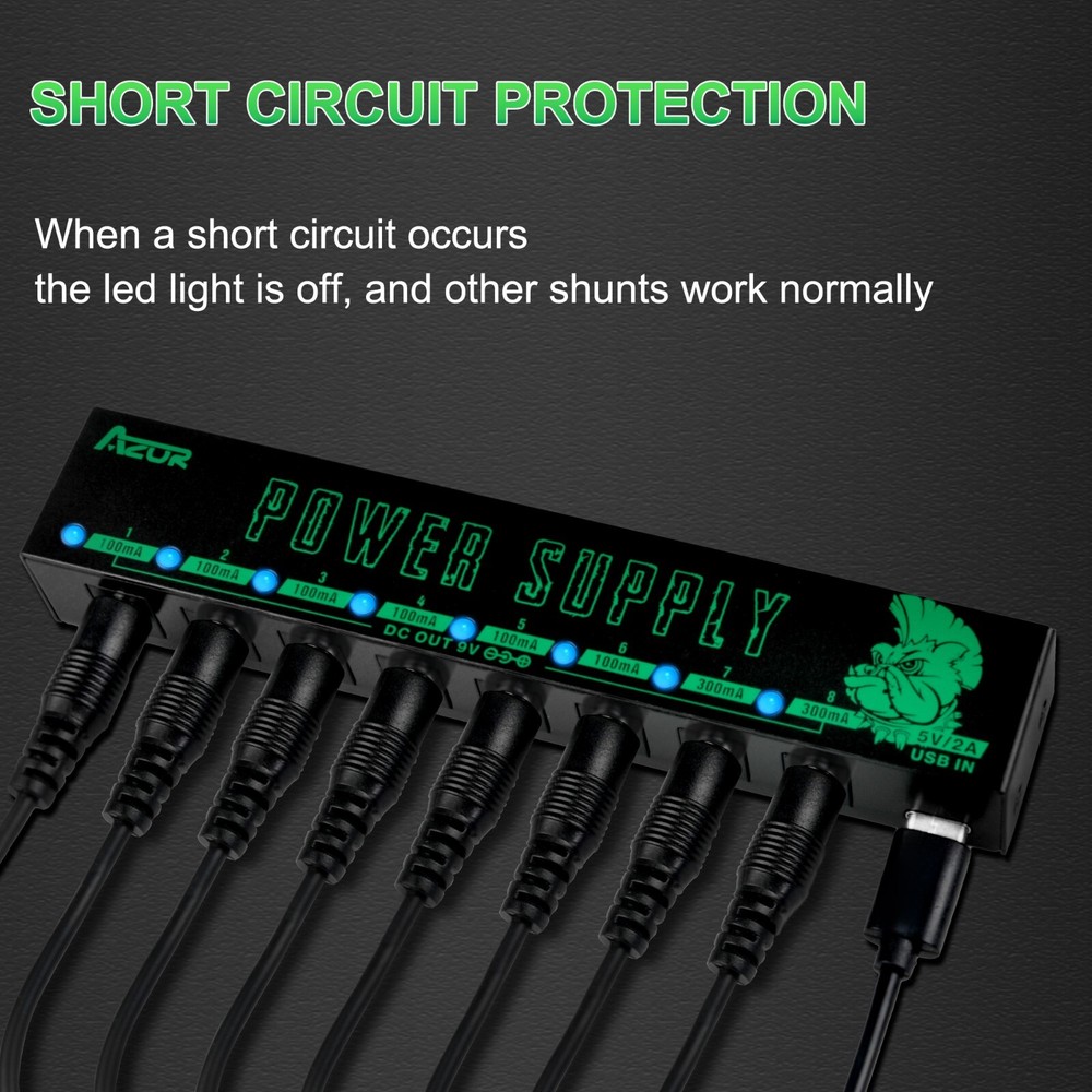 AZOR Effect Pedal Power Supply Mini Power Adater 9V Output 8 Ways USB 5V Input
