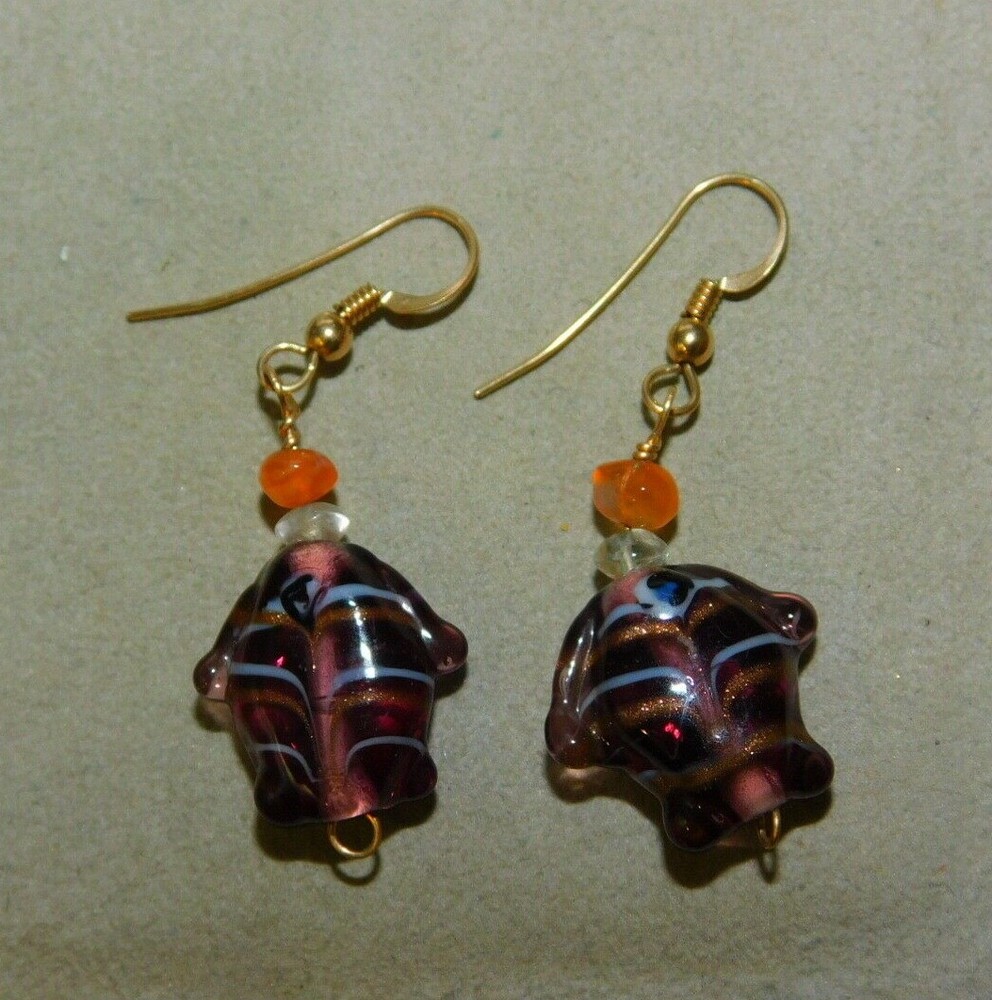 Art Glass Fish Dangle Hook Pierced Earrings 4e 114