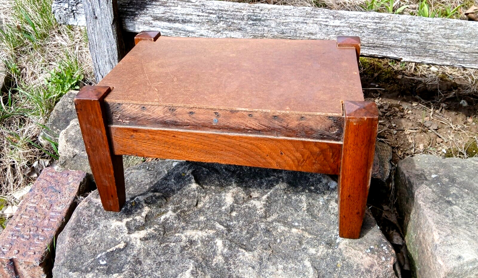 Antique Walnut Mission Style Arts & Crafts Style Foot Stool 1920