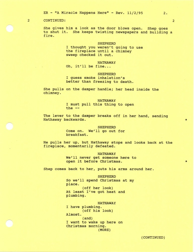*ER - A MIRACLE HAPPENS HERE (1995) Revised First Draft Script DTD 10/29/95
