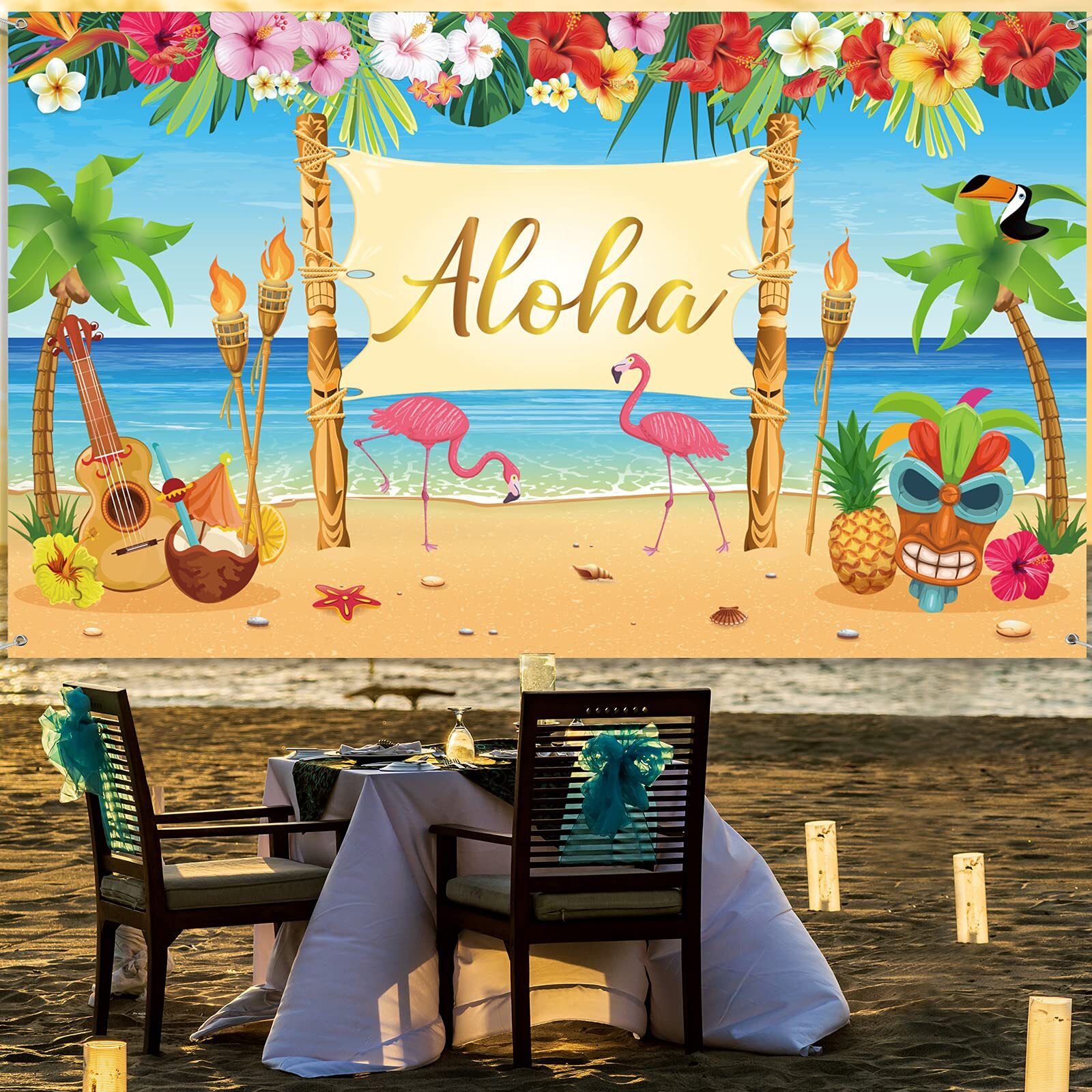 Hawaiian Aloha Decoration, Extra Large Summer Luau Backdrop