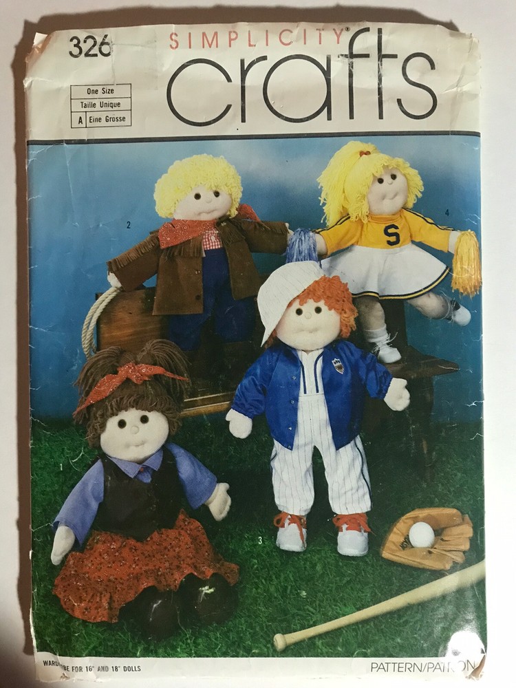 Cabbage Patch Doll Clothes 16” & 18” Simplicity 326 Sew Pattern Baseball Cowboy