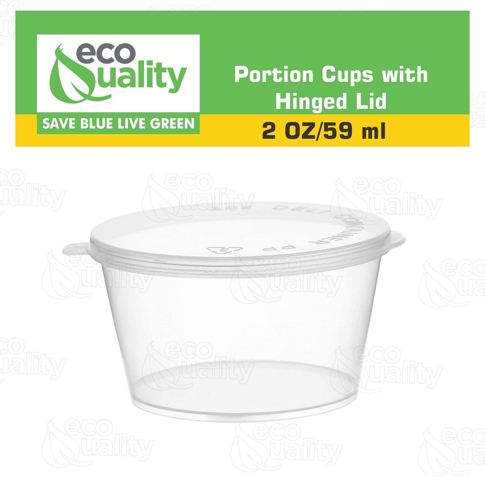2oz Clear Portion Plastic Cup Hinged Lid Leak Proof Disposable Container 50pcs