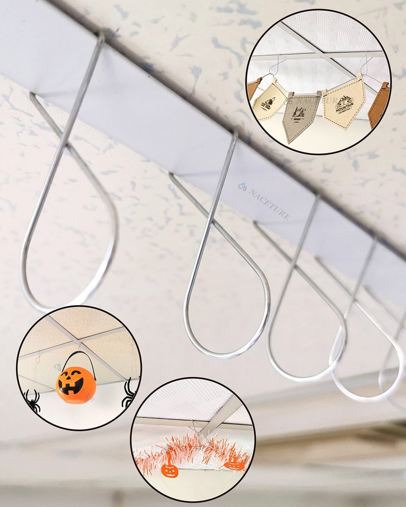 20 Pack Ceiling Hook Clips, Drop Ceiling Hanger Hooks, Suspended Tile, Grid