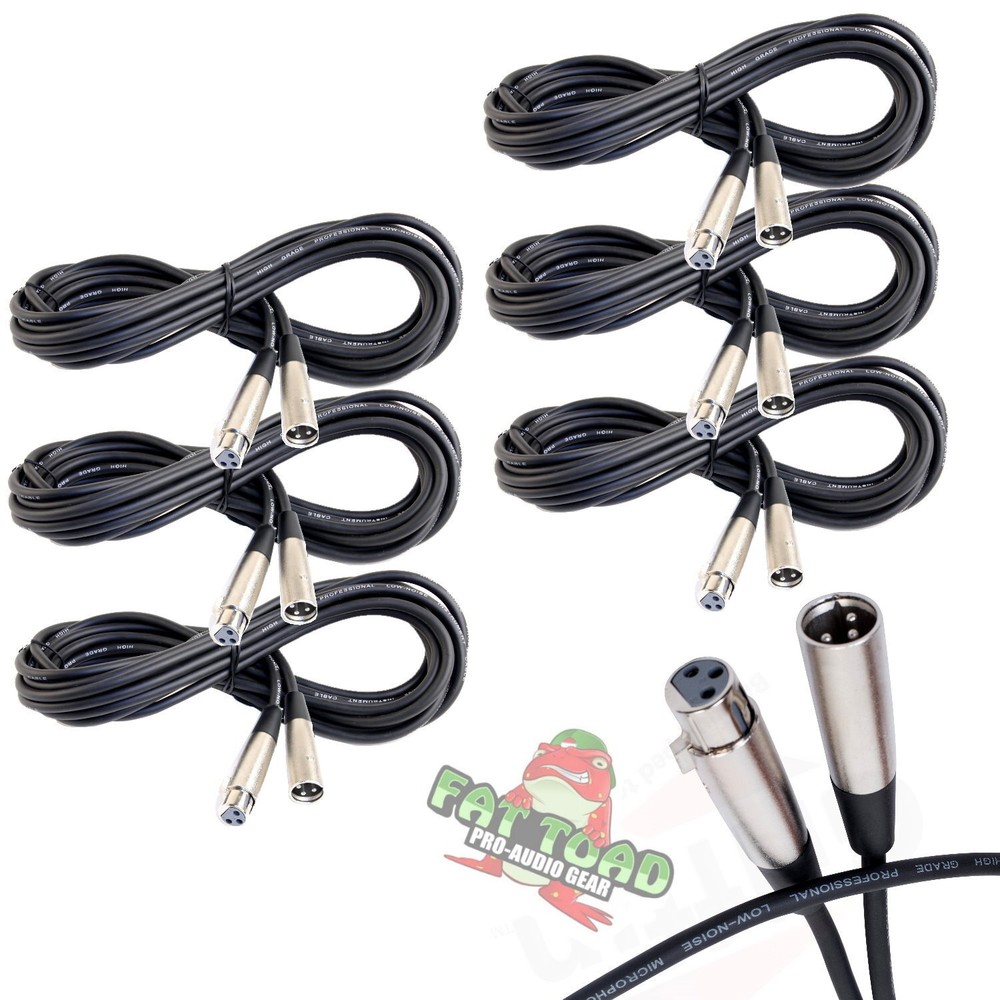 XLR Microphone Cables (6 Pack) by FAT TOAD | 20ft Pro Audio Mic Cord Patch
