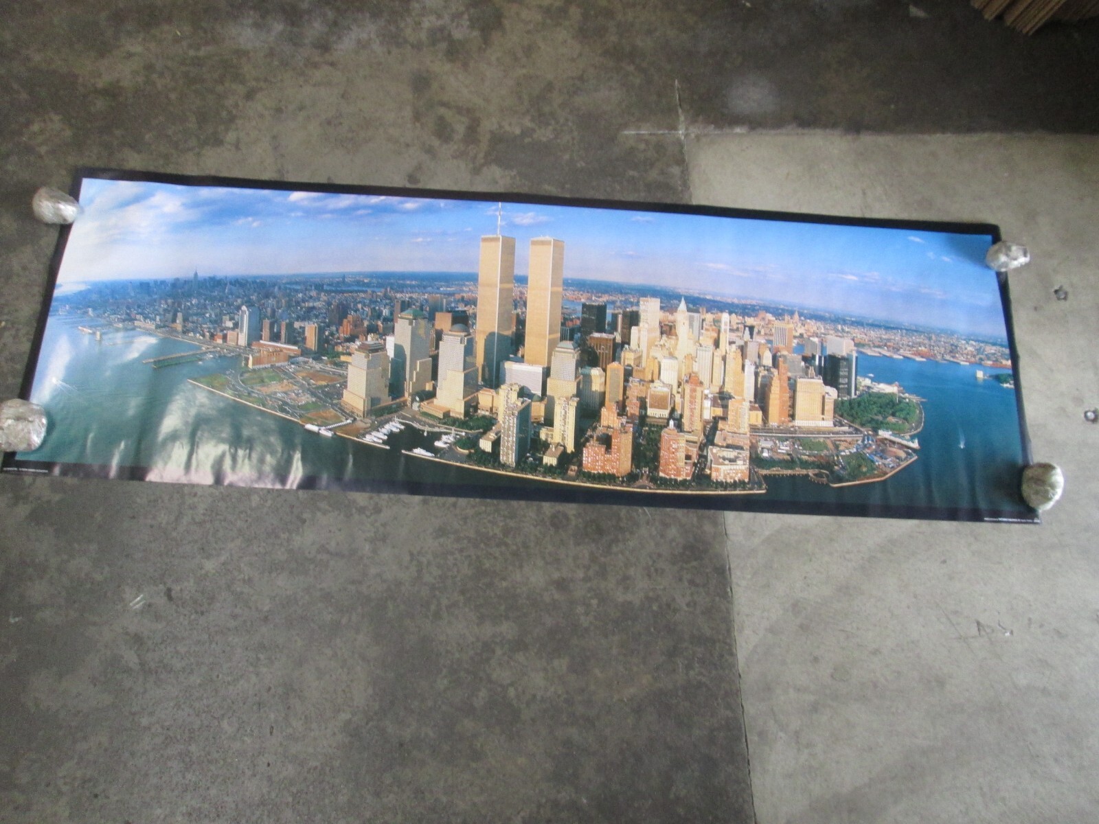 Manhattan New York  car garage game room Poster Vintage 1980's Twin Towers C2286