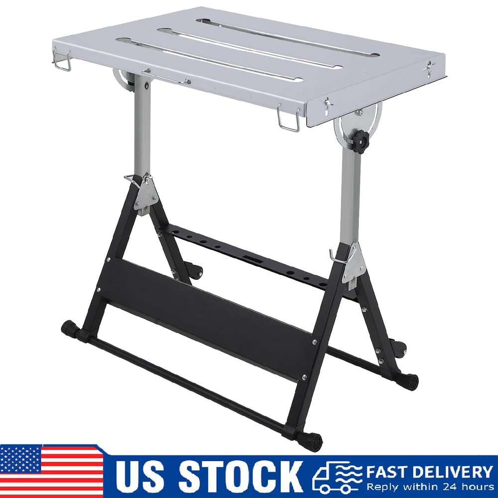 Welding Table 46"x18" Folding Steel Workbench 1000Lbs Capacity Adjustable Height