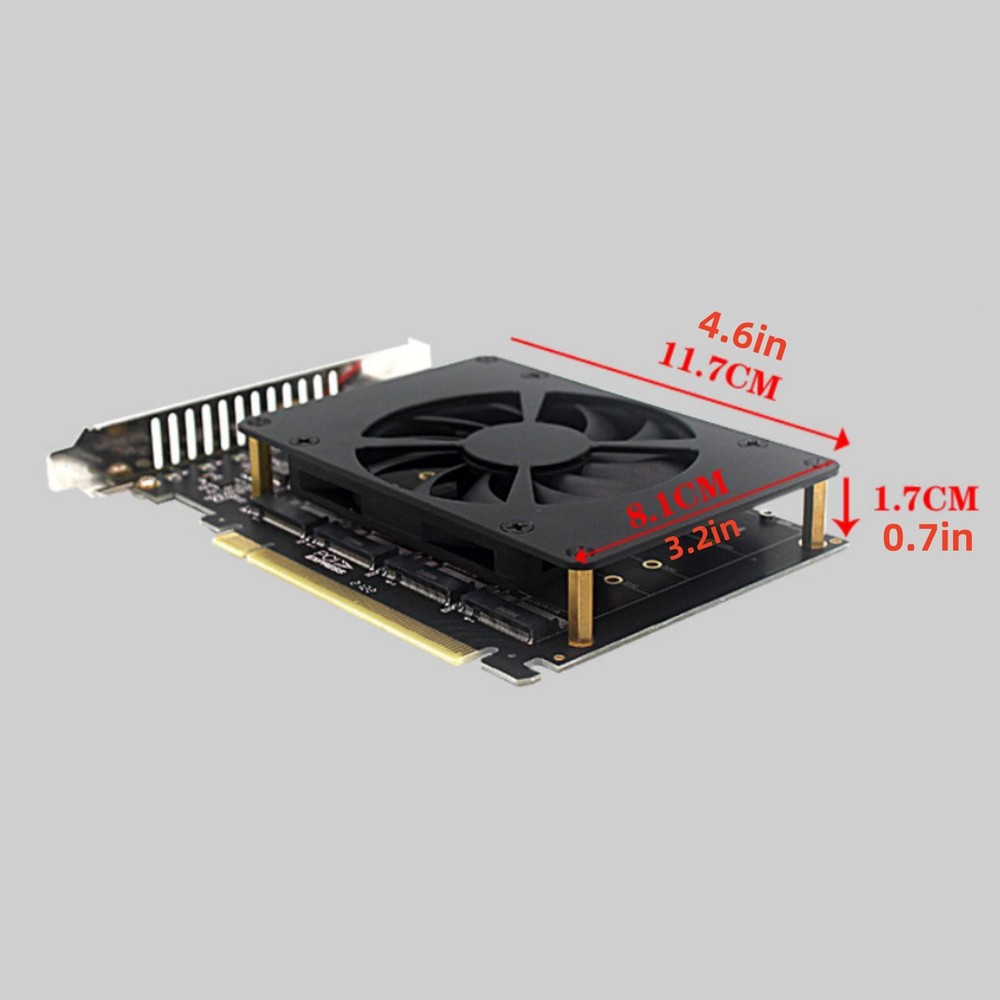 SSD Adapter Card PCIE 3.0/4.0 4*32Gbps NVME M.2 MKEY 4-Disk Soft RAID Array