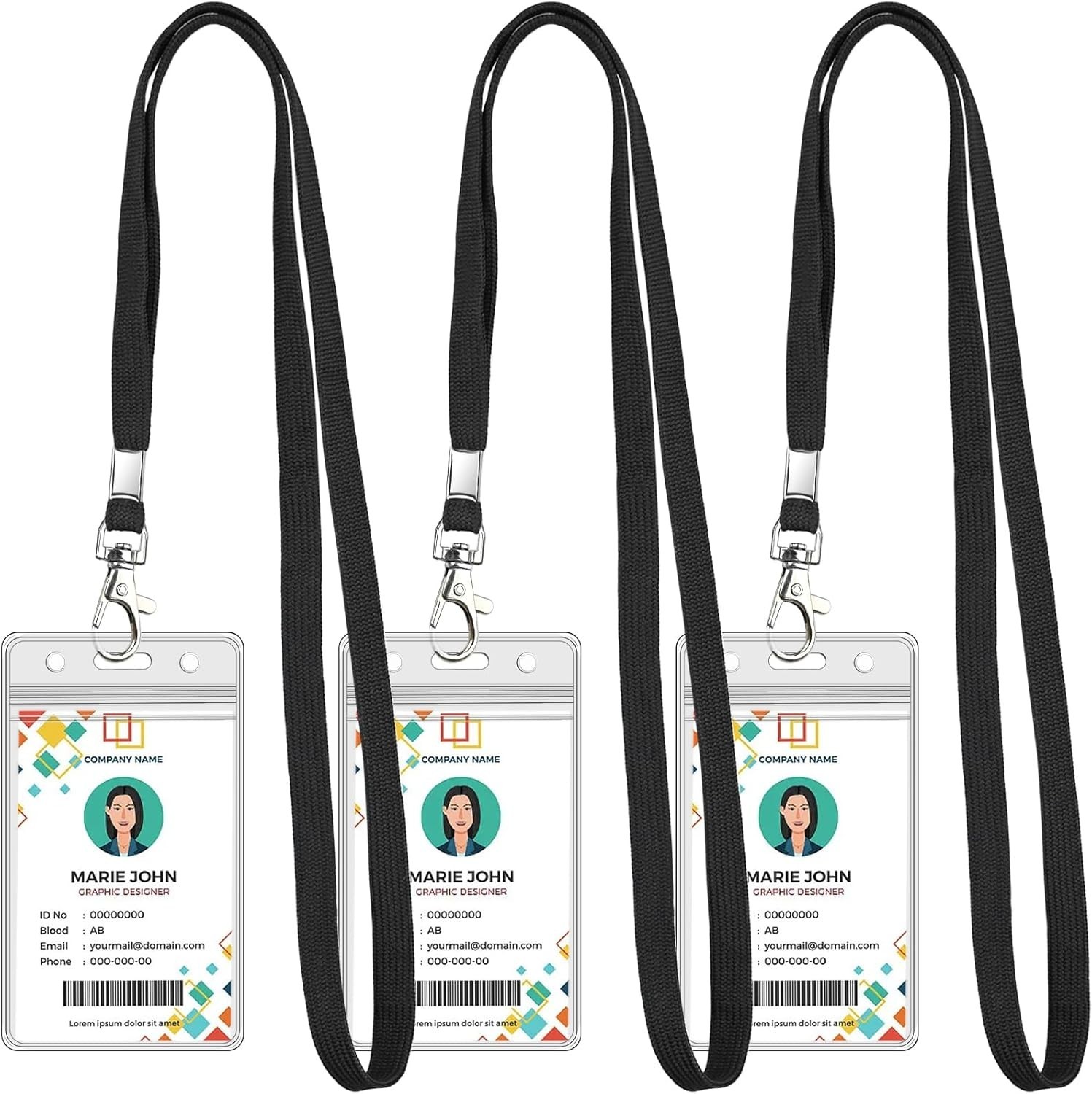 3 Pack Clear ID Badge Holder with Lanyard Black Lanyards with Vertical Waterproo
