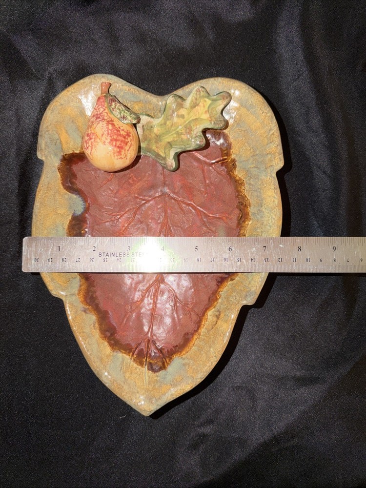 Leaf Shaped Pottery Dish with Pear