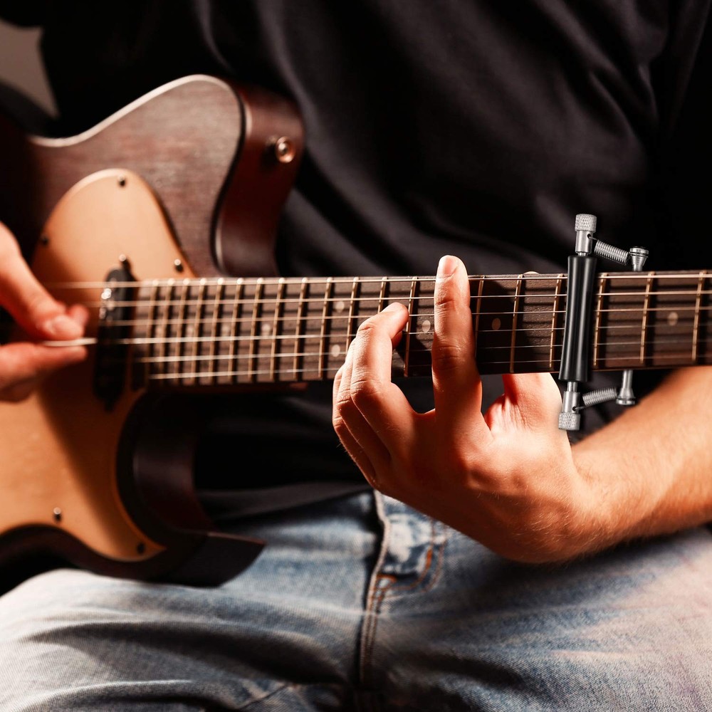 2 Pack Guitar Rolling Capo Sliding Adjustable Rubber and Stainless black