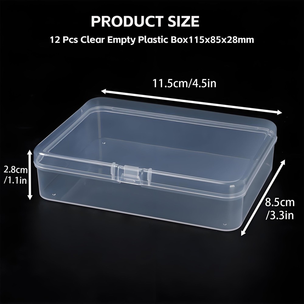 LJY 12 Pieces Rectangular Empty Mini Clear Plastic Organizer Storage Box Cont...