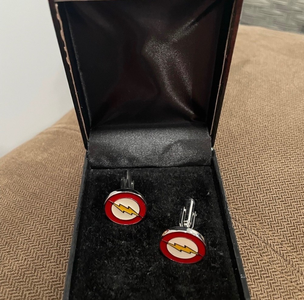 The Flash DC Comics CUFFLINKS Lightning Bolt RED YELLOW & SILVER TONE (Set)