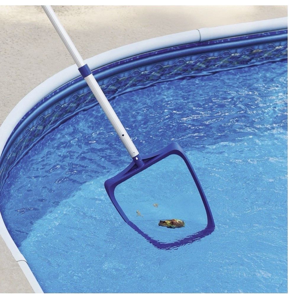 MAINSTAYS Deluxe Pool Leaf Skimmer 42" Pole & Curved Frame Telescoping Handle
