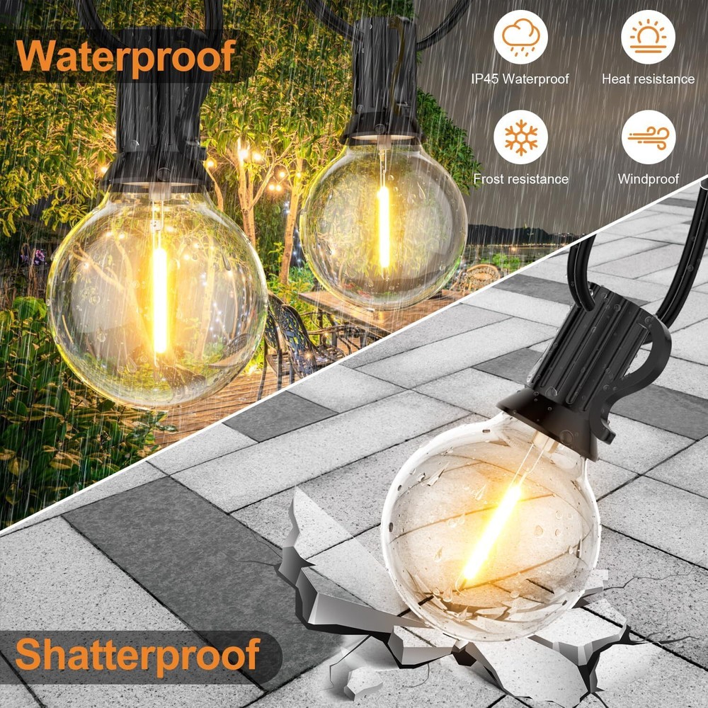 Solar Outdoor LED String Lights 50FT G40 Globe Patio Lights Outdoor String Light
