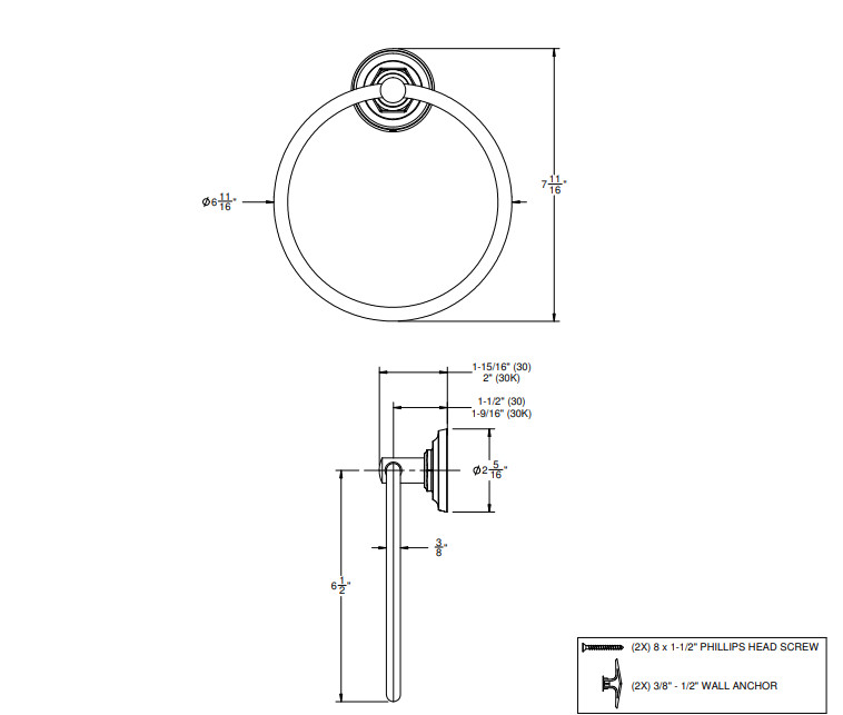 California Faucets 30-TR-SBZ Bathroom Wall Mounted Towel Ring SATIN BRONZE New