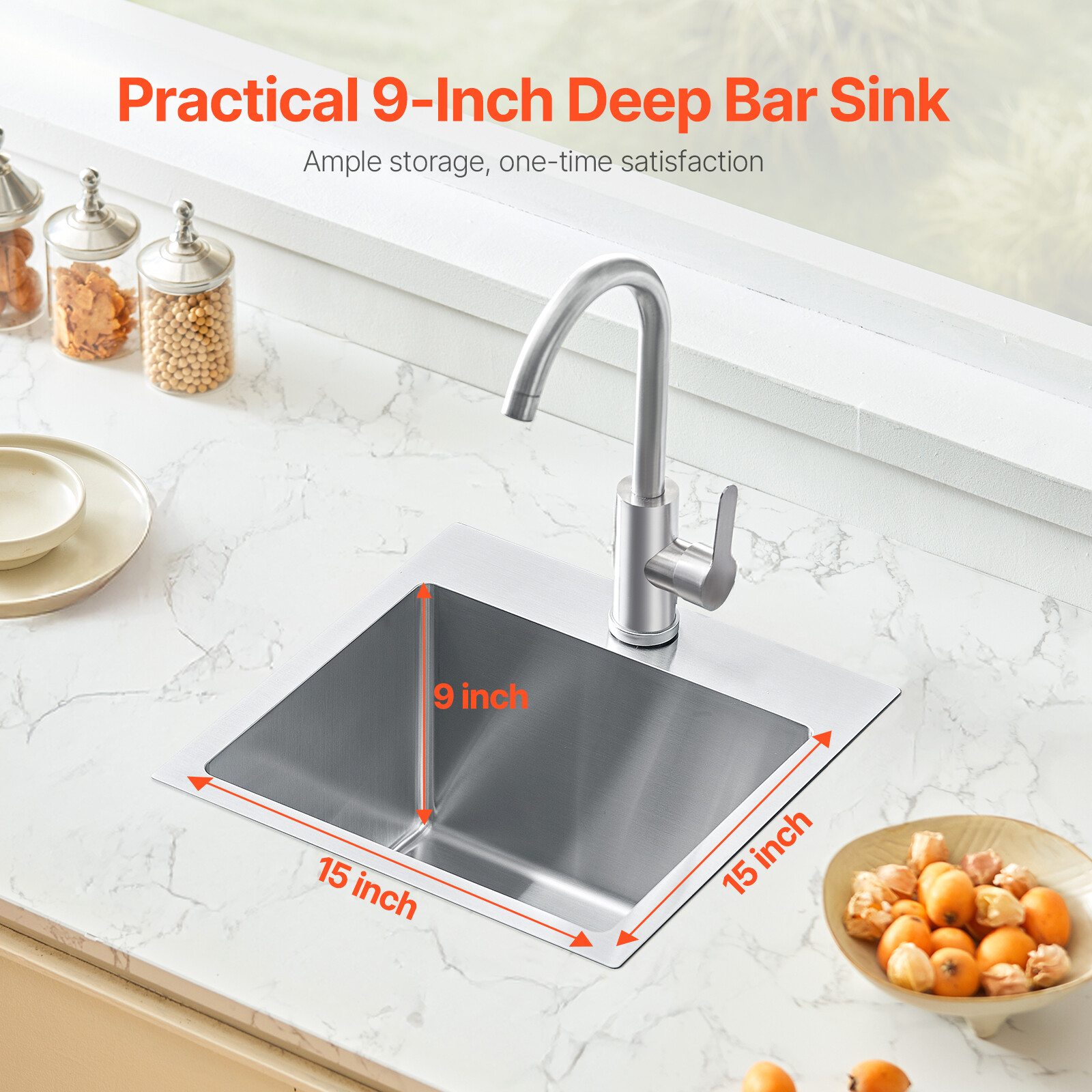 15" Drop-In Kitchen Sink Top Mount Single Bowl Basin Stainless Steel