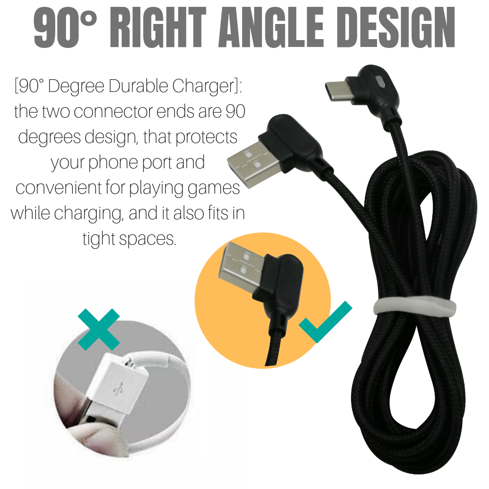 3Pack 3/6Ft Type USB-C Fast Charge Cable 90 Degree For Samsung Android Data Cord