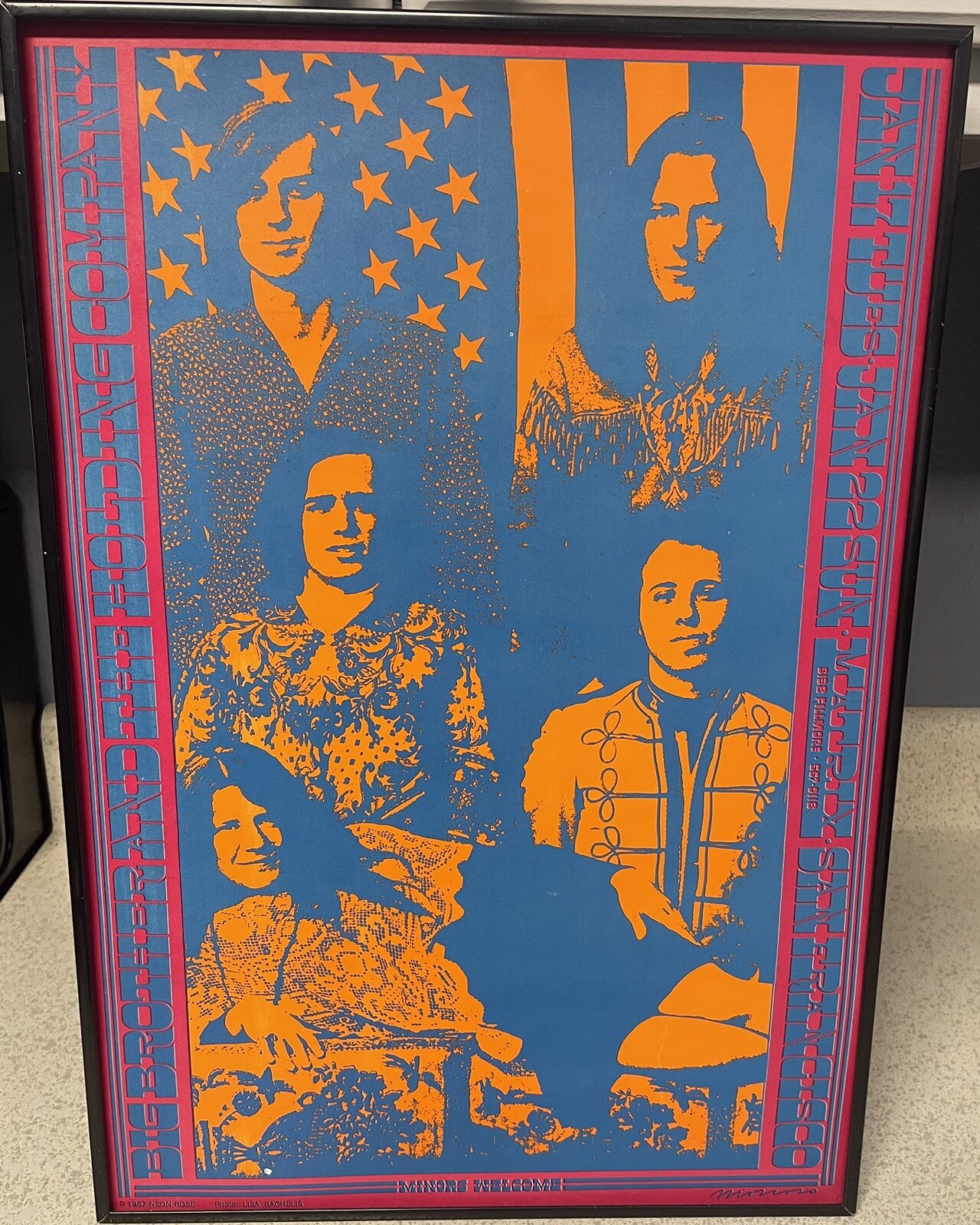 Janis Joplin Rare 1967 San Francisco Concert Poster 2nd print Mint & Framed