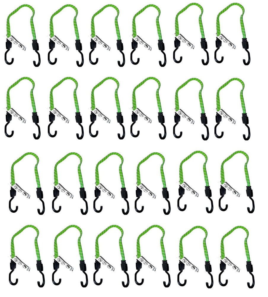 24-PK 24"  Reflective Flat Bungee Cords/Green color/Multi-use
