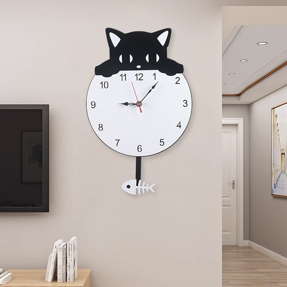 Charming Black Cat Wall Clock in Acrylic for Practical Time Management