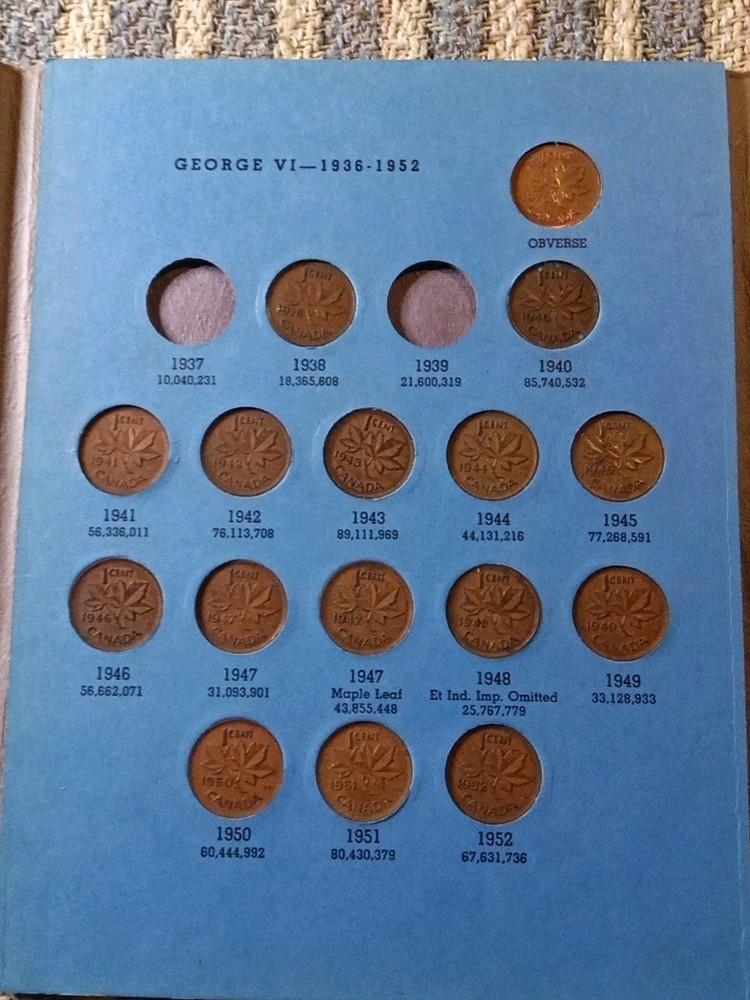 Canada Penny Folder with 41 Coins - Different Dates Ranged 1927-1978