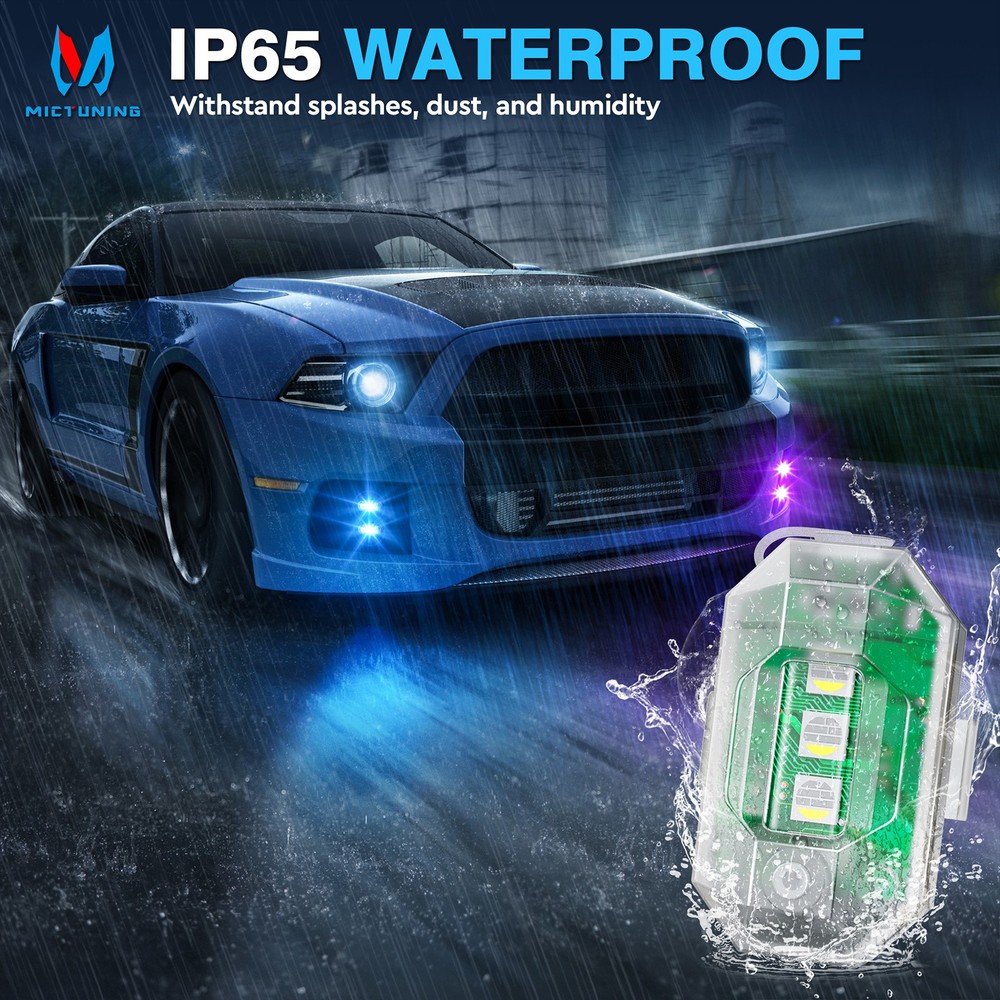 8PCS Wireless 3-LED Strobe Lights with Remote Control, 8 Colors USB Charging Car