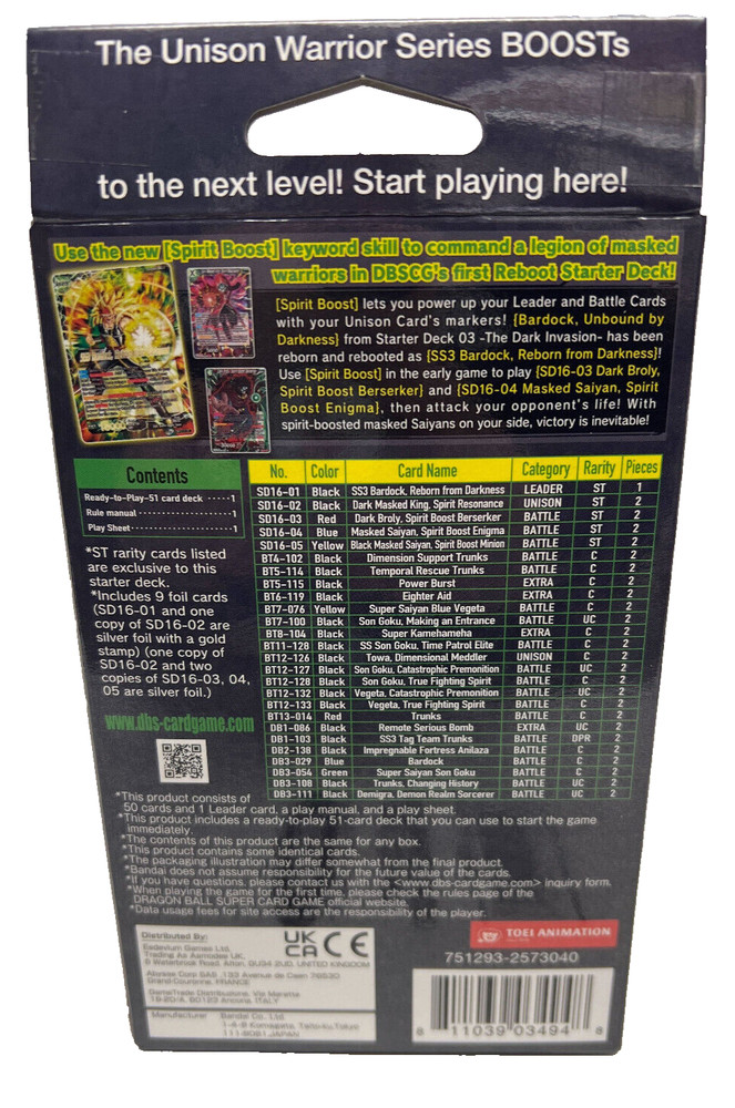 Dragon Ball Super Darkness Reborn Starter Deck SD16