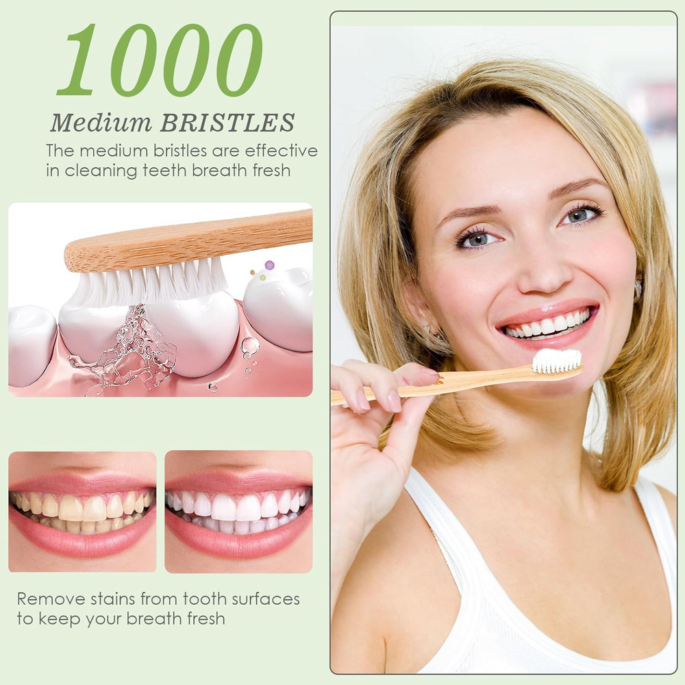 30 Pack Bamboo Toothbrushes Medium Bristles Eco Friendly Biodegradable Bulk Set