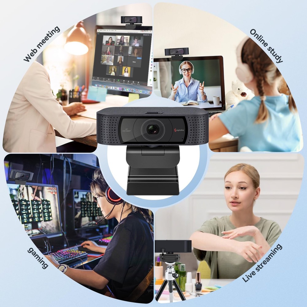 1080P HD Webcam with Microphone, Computer Camera, 2 Mics, USB Type-A & A-to-C...