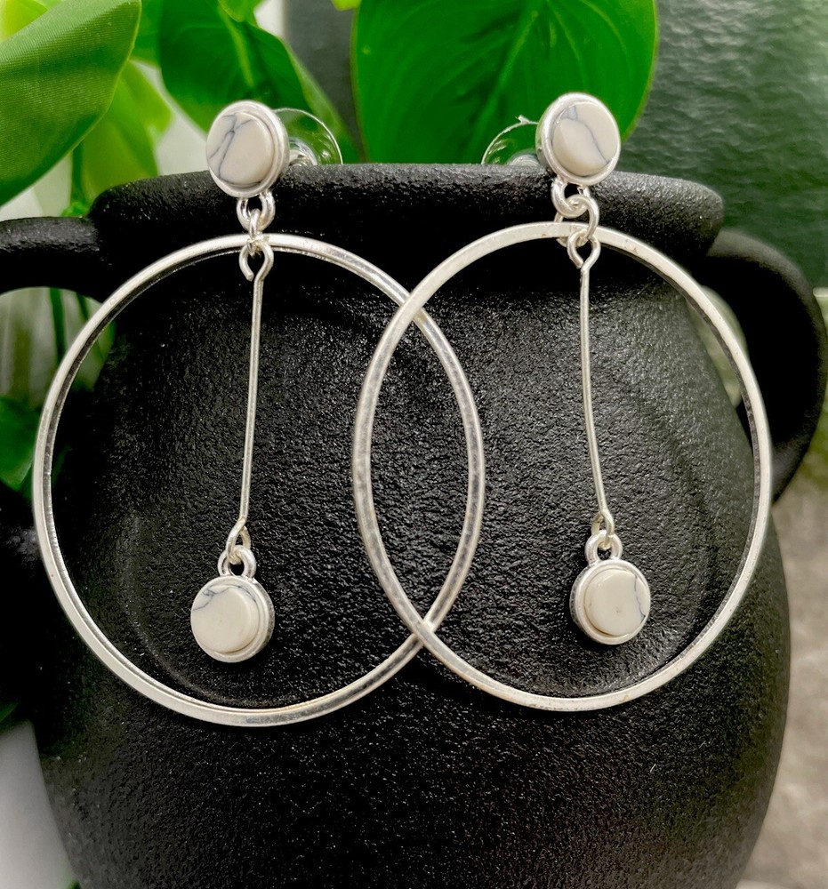 2” Silver -tone Earring Set Boho Bead Retro Drop Dangle New Free Ship B1408