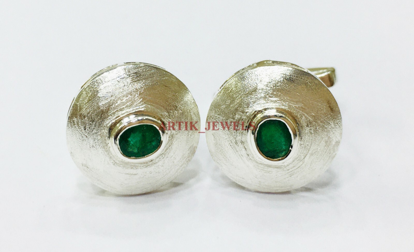 Natural Emerald Gemstone with 925 Sterling Silver Cufflink #2663