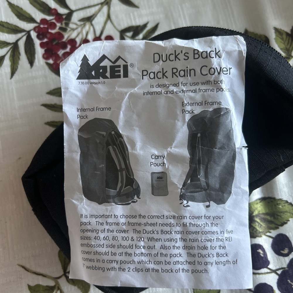 REI Ducks Back 80 Liters Backpack Rain Fly Cover Gray Packable