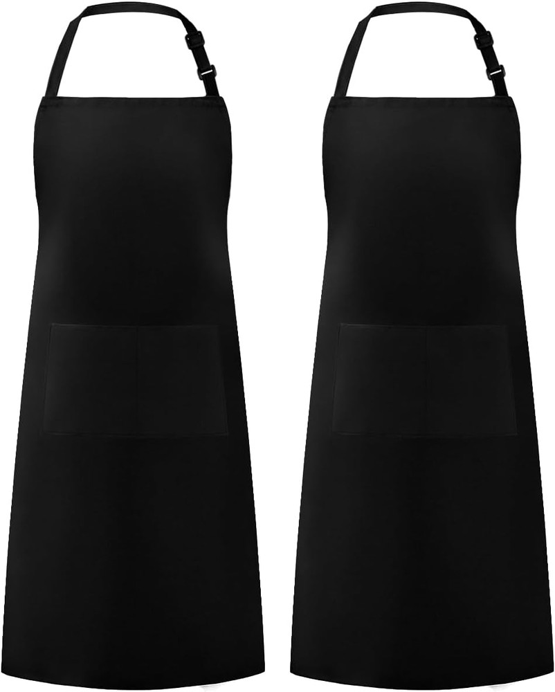 2 Pack Adjustable Bib Apron, Waterdrop Resistant with 2 Pockets, Machine Washabl