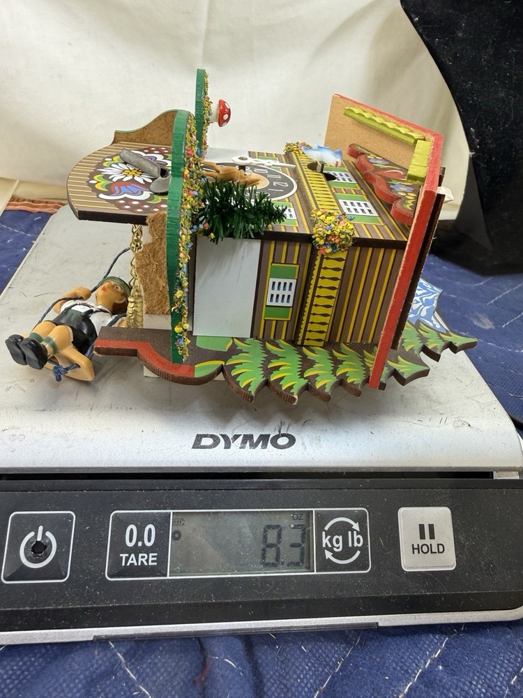 Vintage German Mini Cuckoo Clock w/ Bouncing Boy On Swing