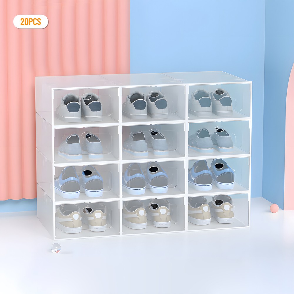 20pcs Shoe Storage Box Stackable Durable Plastic Sneaker Display Case Organizer