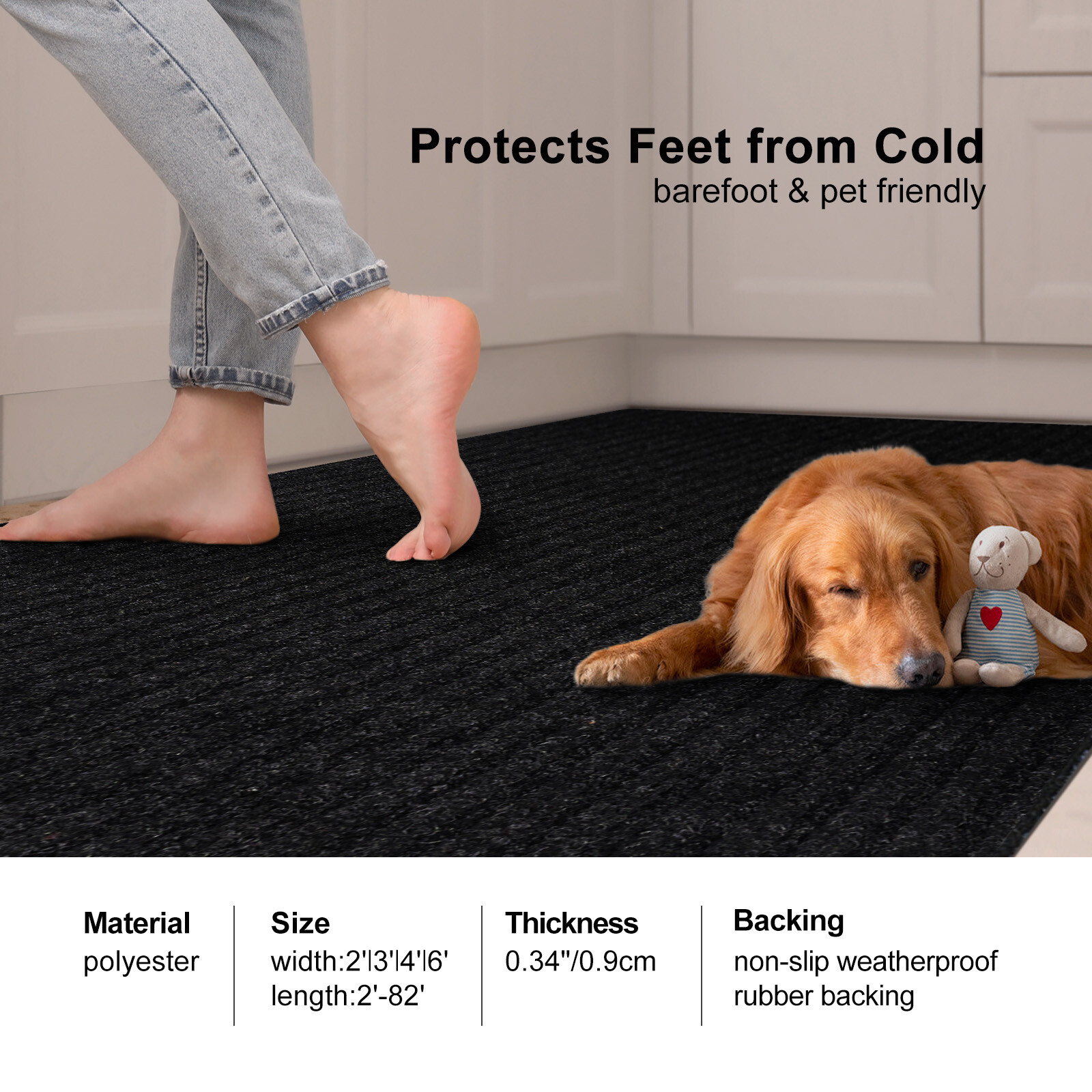 Runner Rug Hallway Non Slip Rubber Back Stripe Black Carpet Doormat Throw Rug