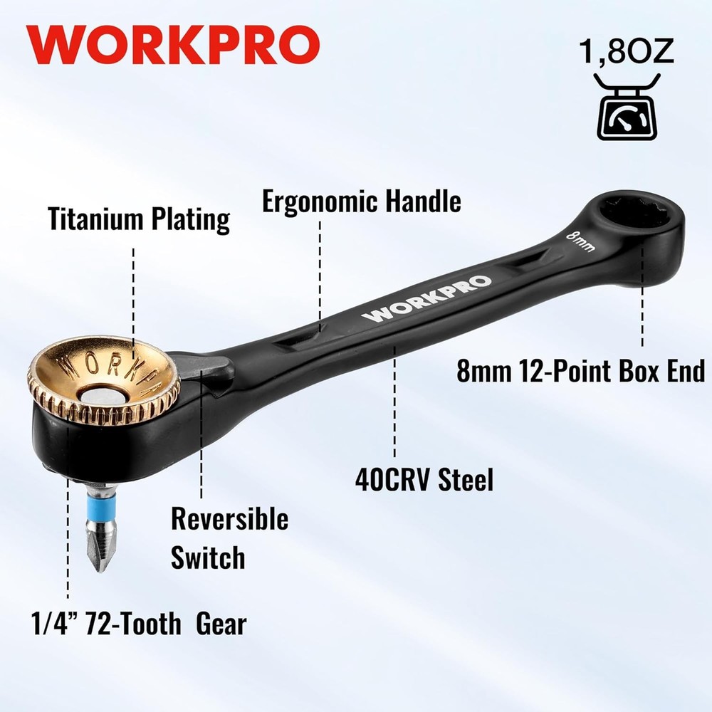 WORKPRO 34PC Offset Ratcheting Screwdriver Low Profile Ratchet Wrench Bit Socket