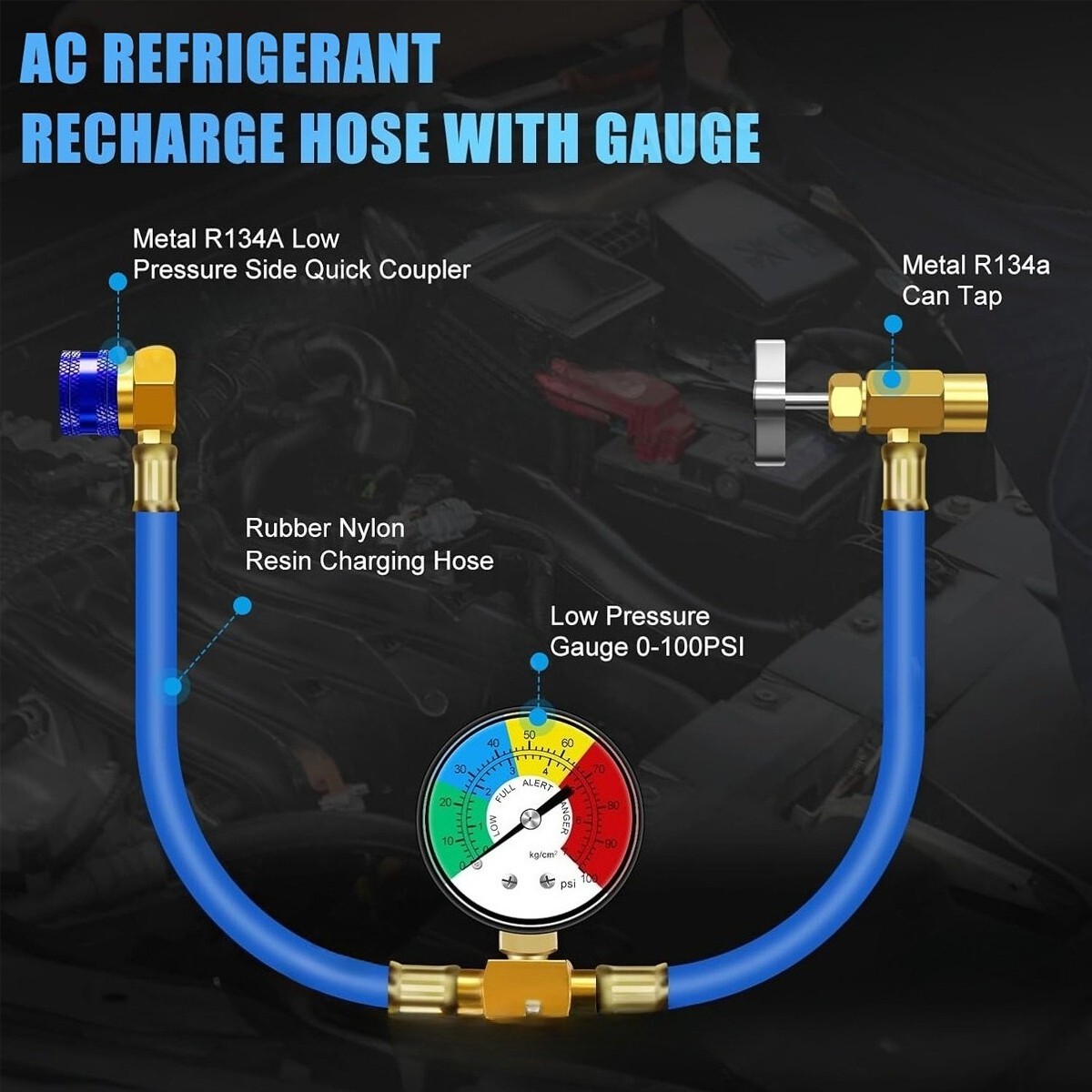 Self-Sealing R134A Refrigerant Recharge Kit, AC Recharge Hose Kit with Gauge NEW