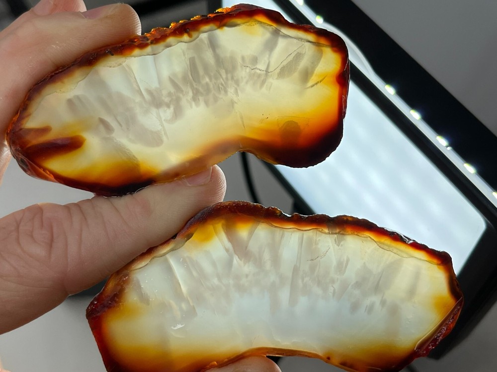 2 Translucent Carnelian Agate Slabs Lapidary Cabbing Combo Ship Avail