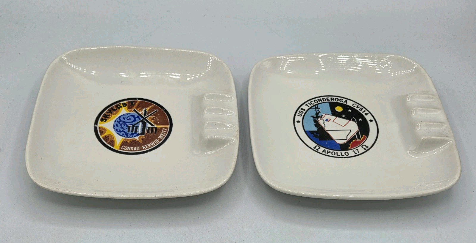 Lot of 2 Vintage NASA Ashtray USS Ticonderoga Apollo 17 Splashdown / Skylab I