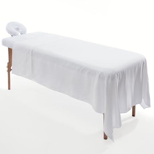 Massage Table Cover Set, Microfiber Material, Pocket-Style Blanket White