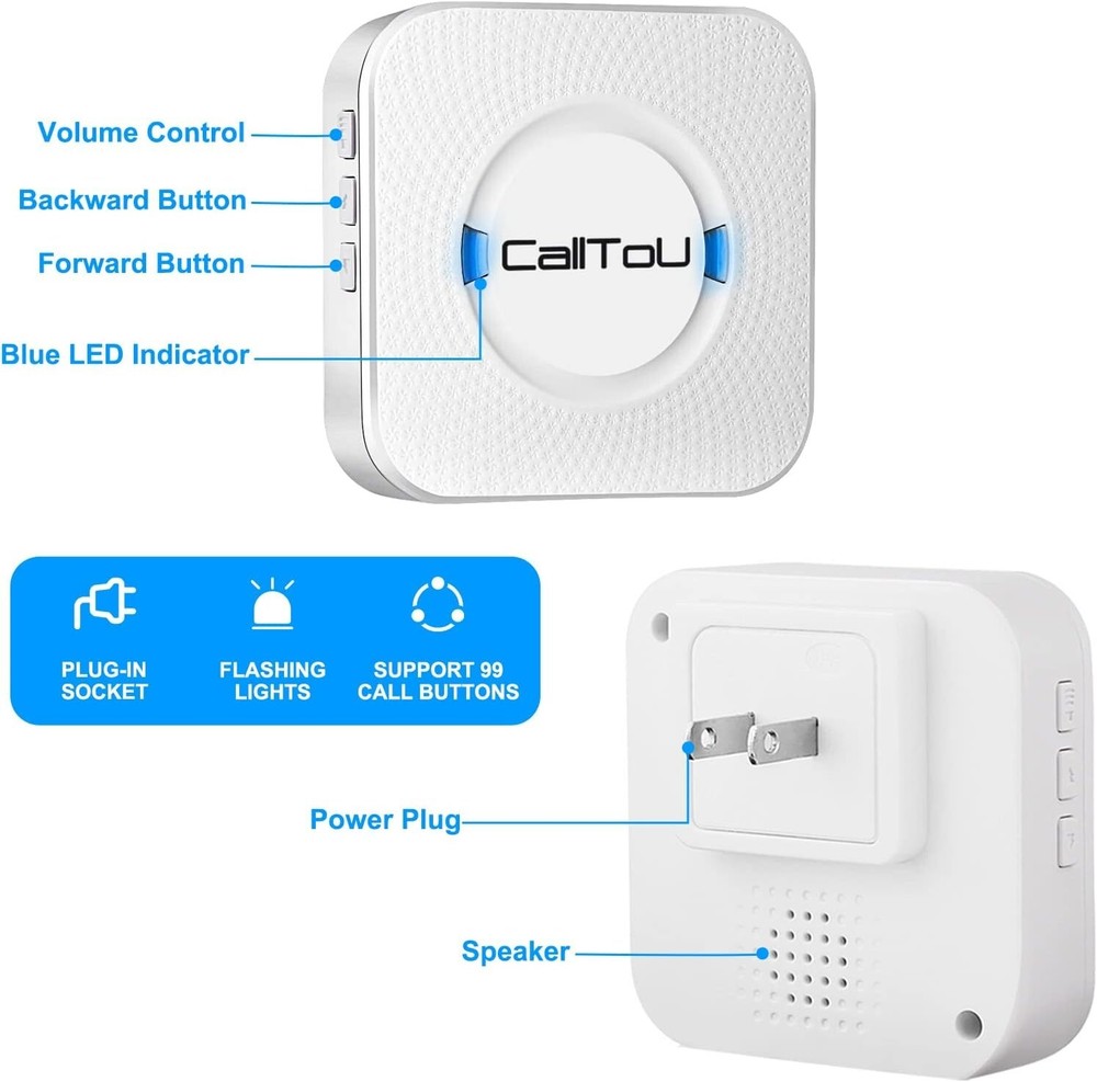 Waterproof Caregiver Call Button with Receiver - Adjustable Volume and Ringtones